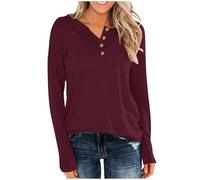 Ladies Jumpers Quater Button Long Sleeve Blouses Soft Comfy Henrly T-Shirt Solid Color Loose Tee Shirts Lightweight Going Out Tunic TShirt Pullover Casual Workout Basic Tops