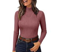 Ladies Jumpers Size 12 Red Womens Jumpers Ladies Long Sleeve High Neck Knitted Pullover Autumn Winter Warm Ribbing Stretch Sweaters Casual Cozy Thermal Slim Fit Base Layer Sweatshirts