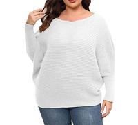 Ladies Jumpers Size 22 Womens Clothes Size 16 UK Women's Sweater Large Size Loose Casual Solid Color Long Sleeved Pullover Sweater Chunky Sweaters for Women Womens Jumpers Size 14 (White, XXXL)