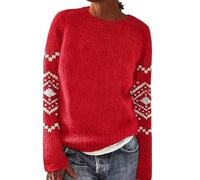 Ladies Jumpers Striped Sweaters Soft Off The Shoulder Chunky Knit Casual Classic Long Sleeve Fall Winter Sweatshirt Teen Girls Pullover Tops Autumn Christmas Clothes, Red, M