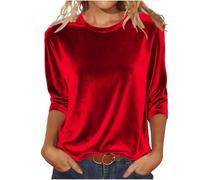 Ladies Jumpers Velvet Long Sleeve Tops Crew Neck Solid Gold Velvet Pullover Elegant Tunic Top Soft Loose T Shirts Casual V Neck Ladies Sweatshirts Classic Lightweight Women's Jumpers Work Blouses