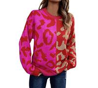 Ladies Jumpers Winter, Women's Leopard Print Stitching Mixed Knit Pullover Sweater for Autumn Winter Fashion Comfort