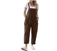 Ladies Jumpsuit Women's Dungarees Baggy Casual Sleeveless Bib Overall Strappy Sleeveless Jumpsuit Loose Straight Leg Capri Trousers Playsuit Fashion Solid Work Dungaree Pockets Leisure Overalls