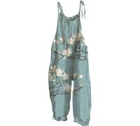 ladies jumpsuits Dungarees Wide Leg Boho Print Jumpsuit Floral Loose Fit Playsuits Cotton Linen Summer Beach Sleeveless Rompers Bib Overalls Breathable Baggy Casual Holiday Trousers Leisure Wear