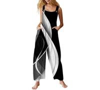 Ladies Jumpsuits Summer Straight Leg Comfy Cargo Women Pretty Maxi Park Print Slacks with Pockets Thin Fitted Black L