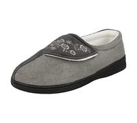 Ladies Jyoti Embroidered Slippers Julie W15-191 - Dark Grey/Light Grey Textile - UK Size 4 - EU Size 36.5 - US Size 6