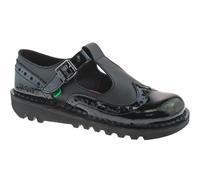 LADIES KICKERS KICK T-BAR BROGUE BLACK PATENT LEATHER SCHOOL SHOES GIRLS 1-12767