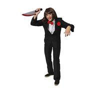 LADIES KILLER VENTRILOQUIST DUMMY COSTUME - DEMON DUMMY FANCY DRESS COSTUME - BLACK SUIT, BOW TIE, BROWN BOB WIG, FACE PAINT, RED CARNATION AND KNIFE (SMALL)