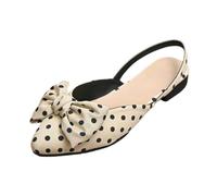 Ladies Kitten Heels Casual Court Shoes Pointed Toe Bow Knot Polka Dot Wedding Shoes for Bride Slip on Pumps Lightweight Breathable Flat Sandals for Daily Errands Holiday Walks Beige