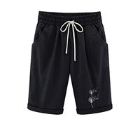 Ladies Knee Length Shorts Warehouse Clearance Solid Color Cotton Linen Shorts Summer Outdoor Cropped Trousers Elasticated Waist Loose Casual Pants Comfy Half Pants with Pockets Size 8-16