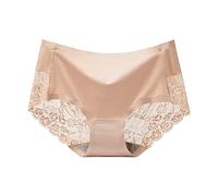Ladies Knickers Breathable Underwear Soft Panties Women's Ice Silk Traceless Mid Waist Cotton Crotch Breathable Underwear Sexy Hollow Thin Women's Pants Lace Underwear for Women Sexy plus (Beige, M)