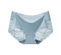 Ladies Knickers Breathable Underwear Soft Panties Women's Ice Silk Traceless Mid Waist Cotton Crotch Breathable Underwear Sexy Hollow Thin Women's Pants Lace Underwear for Women Sexy plus (Blue, L)