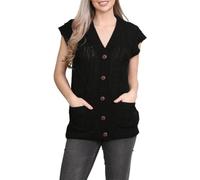 Ladies Knitted Grandad Cardigan Open Front Buttoned Sweater Winter Fashion Outerwear Pocketed Knitwear Womens Warm Casual Classic Longline UK 10-26 Sizes Black