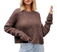 Ladies Knitted Jumper Sale Clearance, Womens Jacquard Sweater Long Sleeve Casual Pullover Crew Neck Chunky Jumpers Cable Knit Sweaters Soft Comfy Oversize Pullovers Tunic Tops Outwear Coat