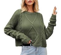 Ladies Knitted Jumper Sale Clearance, Womens Jacquard Sweater Long Sleeve Casual Pullover Crew Neck Chunky Jumpers Cable Knit Sweaters Soft Comfy Oversize Pullovers Tunic Tops Outwear Coat
