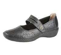 Ladies L394 Touch Fastening Perforated Bar Leather Casual (7 UK, Black)