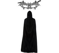 Ladies Lace Bat Eye Mask & Cape Fancy Dress Cosplay Set - Elegant Women's Costume Accessory for Halloween or Themed Events