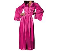 Ladies Lace Dressing Gown UK Clearance Women Long Silk Robe Maxi Satin Robes Sexy V Neck Nightwear Long Sleeve Bathrobe Nightdress Full-Length Robe Kimono Dress Cover Up Wedding Bathrobes