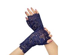 Ladies Lace Fingerless Gloves Floral Gloves Wedding Party Accessories, blue navy, One size