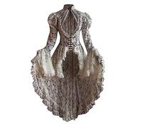 Ladies Lace Patchwork Long Sleeve Dress with Flared Sleeves and Irregular Hem - Gothic, High Waist, Midi Skirt, Clearance Stand Collar, Slim Party Dress Women's