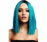 Smiffy's Wig Fever Kylie - Two-Toned Teal, Inverted Long Bob, Centre Parting, 37cm/15in