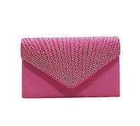 Ladies Large Evening Satin Bridal Diamante Prom Envelope Green Pants Ladies With Pockets, Hot Pink, One Size