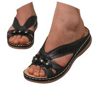 Ladies Large Size 2024 Summer New Outer Slope Heel Flower Beach Sandals Women Slippers High Heel Sandals Shoes for Women (Black, 4.5)