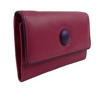 Ladies Large Tri-Fold Leather Purse/Wallet by Mala; Buttons Collection (Pink)