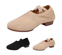 Ladies Latin Dance Practice Shoes Knit Heels for Women Low Block Heel Sandals Hollow Out Shoe Cross Strap Footwear Minimalist Style Pumps for Ballroom Salsa Tango Dancing Shoe Training Shoes Black