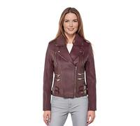 Ladies Leather Biker Burgundy Real Lamb Nappa Vintage Gothic Buckle Jacket