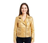 Ladies Leather Biker Gold Real Lamb Nappa Vintage Gothic Buckle Jacket