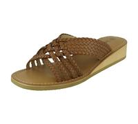 Ladies Leather Collection Low Wedge Platform Sandals F00422 - Tan Leather - UK Size 8 - EU Size 41 - US Size 10