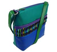 Ladies Leather Cross Body Shoulder Bag by ILI New York with Colourful Detail -Cool Tropics