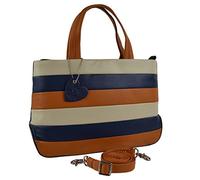 Ladies LEATHER Grab BAG by Mala; Burchell Collection Handy Shoulder Handbag (Navy Multi)