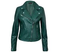 Ladies Leather Jacket Classic Biker Style Green Real Leather Womens Jacket 2XL