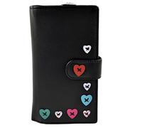 Ladies Leather Large Tab Purse/Wallet by Mala; Lucy Collection Handy Heart (Black)