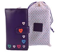 Ladies Leather Large Tab Purse/Wallet by Mala; Lucy Collection Handy Heart (Purple)