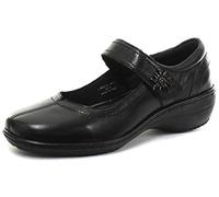 Ladies Leather Memory Foam Comfort Touch Fasten Bar Shoes - Black Leather, Ladies UK 5/EU 38