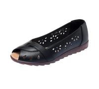 Ladies' Leather Peep Toe Flat Shoes Perforated Design Breathable Insole Soft Lightweight Cushioned Flexible Stable Non Slip Rubber Outsole Casual Wear for Party Work Shopping Dating Black