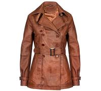 Ladies Leather Trench Coat Tan Mid Length Coat Classic Jacket XL