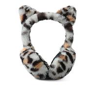 Ladies Leopard Print Winter Ear Muffs Girls Faux Fur Furry Earmuffs Fluffy Outdoor Ear Covers Foldable Warm Ear Warmer Skiing Running Cat Ears Covers Protector Outdoot Soft Windproof Earmuff