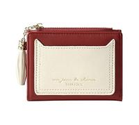 Ladies Letter Print Zipper Wallet Short Two Fold Multi Card Wallet Leather Personalized Wallets for Men (Red, One Size)