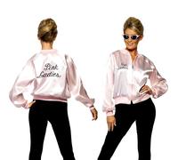 Smiffys Grease Pink Ladies Jacket for Women, Pink Jacket with Embroidered Logo, Officially Licensed, Ideal for Matching Group Outfits, Fancy Dress, and Playful Music-Themed Events Halloween