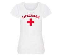 Ladies Lifeguard Cross T-Shirt Beach Party Baywatch Fancy Dress Womens Cotton Yellow Tee Top (as8, Alpha, x_l, Regular, Regular, White)