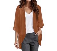 Ladies Lightweight Sheer Chiffon Kimono Cardigan 3/4 Batwing Wide Sleeve Open Front Mid Length Irregular Hem Loose Fit Casual Everyday office Beach Summer Holiday Sun Protection Cover Up Shrug Tops