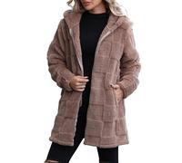 Ladies Lightweight Warm Full Zip Coat Women's Fuzzy Fleece Jacket Notch Lapel Sherpa Sweatshirts Comfort Longline Overcoat With Pockets Single Breasted Parka Plus Size Long Sleeve