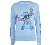 Ladies Lilo and Stitch Shirt - Ladies Classic Lilo and Stitch Long Sleeve Top with Sleeve Prints (Blue, Medium)