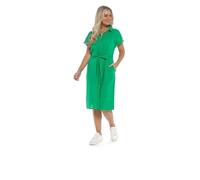 Ladies Linen Blend Front Through Button Short Sleeve Dress Casual Summer Frock - Green- UK Size 10-20 (UK, Numeric, 20, Regular, Regular, Green)