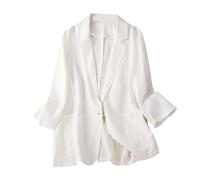 Ladies Linen Jacket, Womens Suits & Blazers Elegant 3/4 Sleeve Business Casual Work Office Blazer Lightweight Suit Jackets with Button Pockets White XL