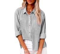 Ladies Linen Long Sleeve Tops for Women UK Sales Plus Size Casual Loose Blouses Spring Summer 2025 New Solid Color Elegant Pleated Tunic Top Button Lapel Pocket T Shirts Vacation Daily Essential Gifts